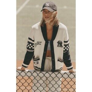 Anthropologie Cardigan Sweater Cotton The Wild Collective NY Yankees MLB XL NWT